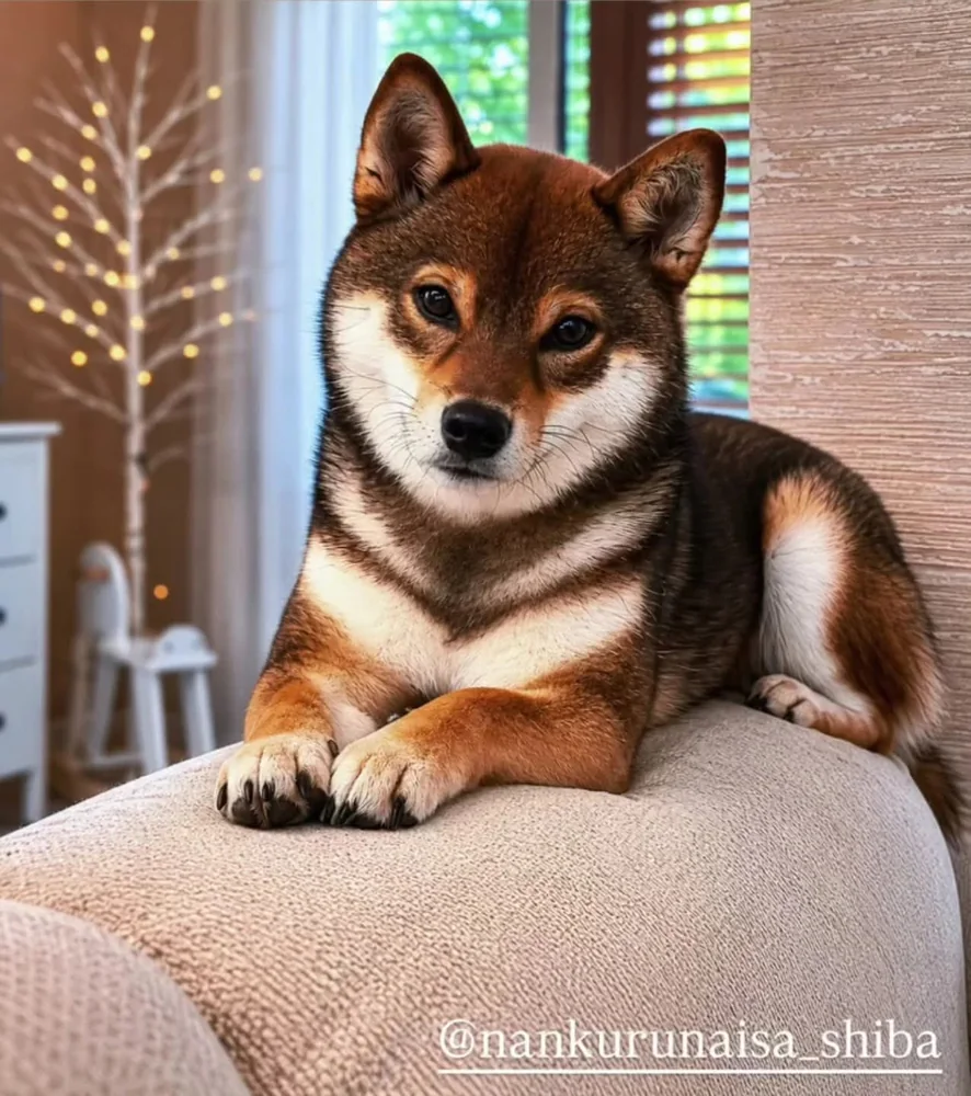 Tokyo, femmina di Shiba Inu, sul divano